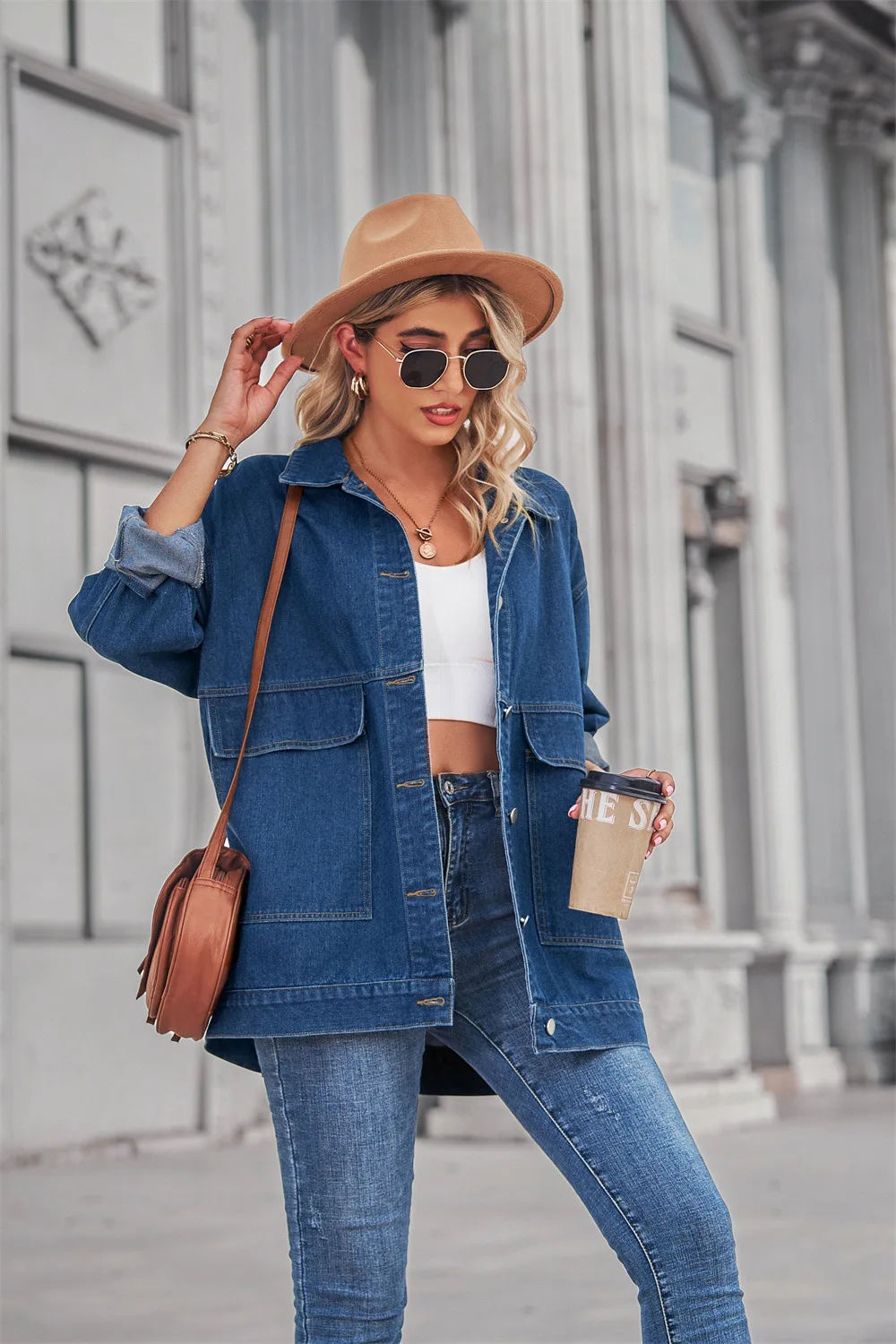 2022 Fall/Winter New Denim Jacket For Women Fashion Loose Mid Length Jeans Coat Casual Versatile Female Clothing S-XL Drop Ship