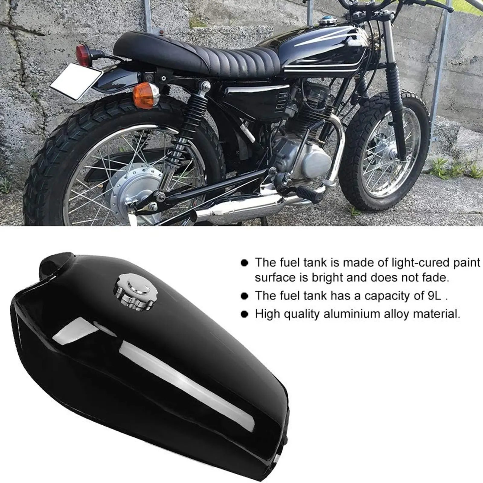 Long Term Shine Portable Premium Practical Fuel Motorcycle Universal Bright Black Retro Fuel Gas for CG125 Replace Parts Supplie