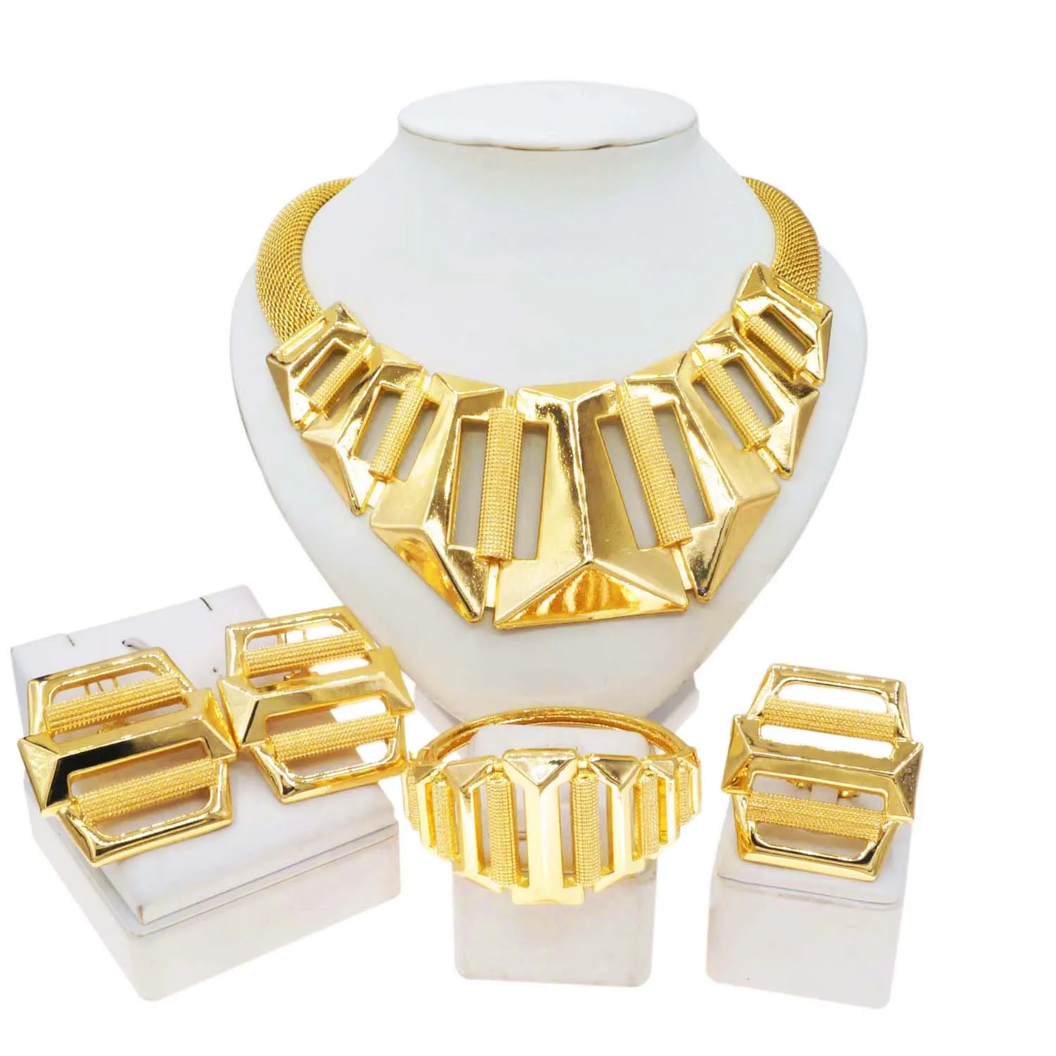

Women Necklace Jewelry Set Italian Gold Plated 24K Bright Necklace Bracelet Wedding Party Fashion Jewelry