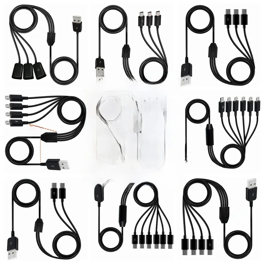 Typ C 1 do 4 6 portów Typ C USB C do Mini Micro 5pin USB Y Rozdzielacz Wielokrotny kabel do szybkiego ładowania do smartfona Tablet — zdjęcie produktu 7