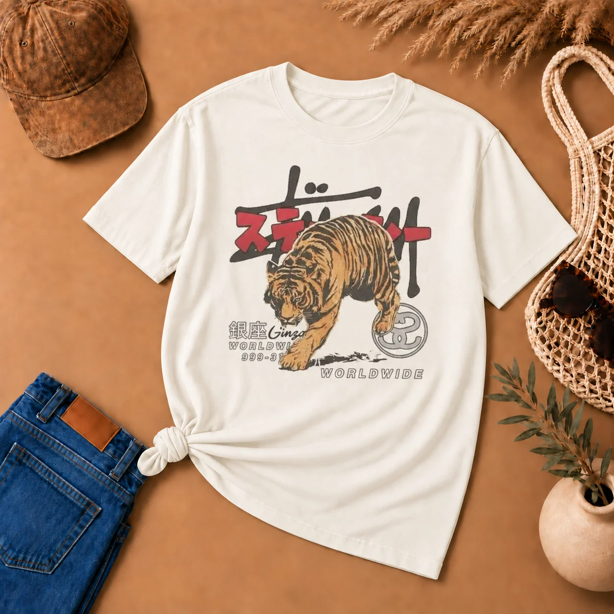 Men's and Women's T-shirt, Vintage Tiger Worldwide Graphic Tee, Y2k Insect Unisex Graphic Tees Gothic Grunge Emo Scene Amity Affliction Style Clothes Menswear Womenswear Streetwear