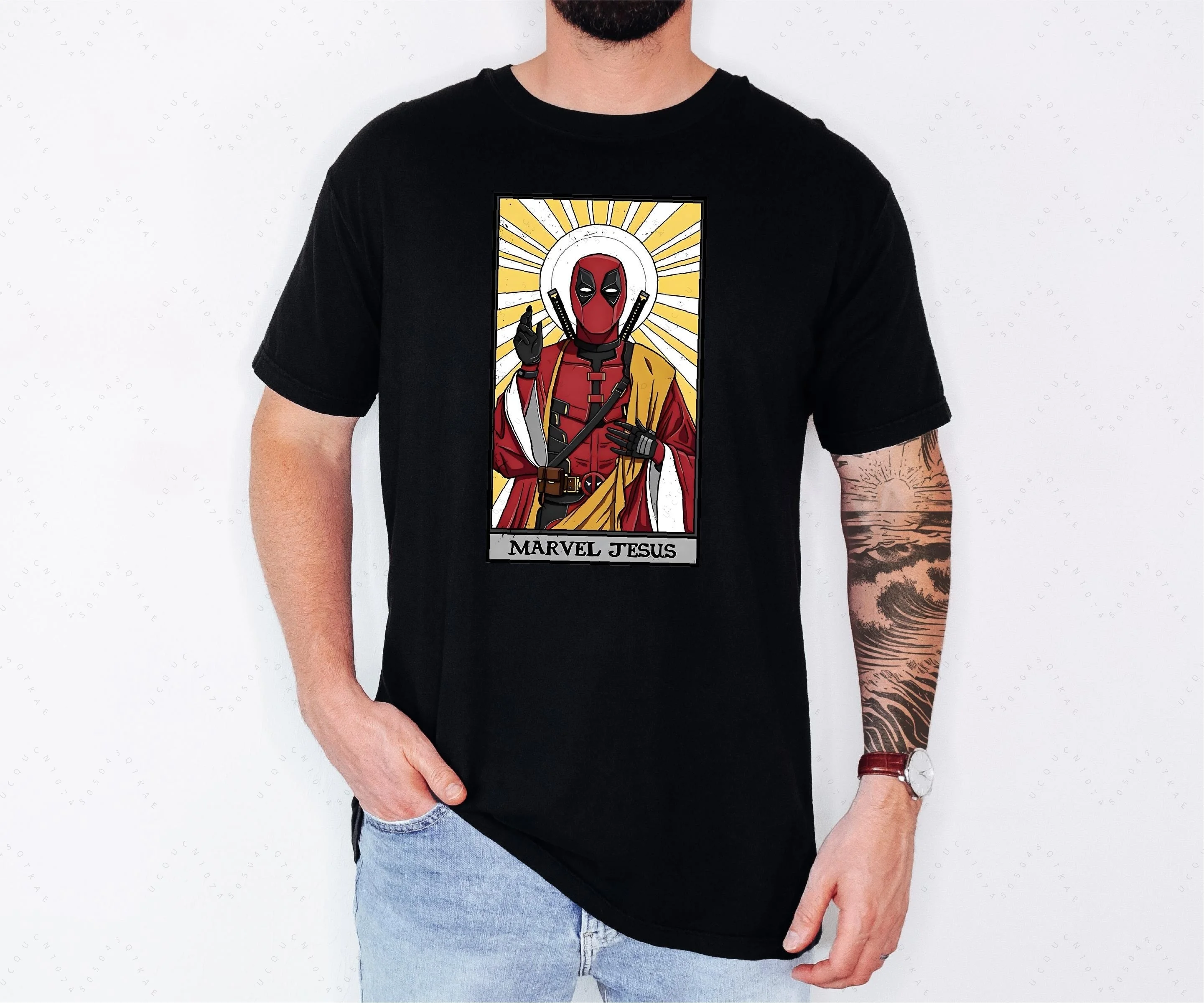 ألوان أعجوبة يسوع قميص ديدبول يسوع تي شيرت مضحك الراحة الدينية الأعلى مارفل ديدبول تي شيرت المنتقمون يسوع تي شيرت الصيف الخريف #2