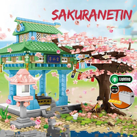 MOC City Sakura Street View Blocks City Cherry bloom Japanese Sakura Tree Diy House Mini Model Building Children DIY Toys slap