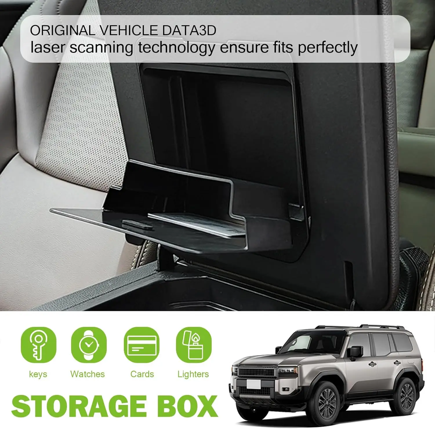 

For Toyota Land Cruiser Prado 250 LC250 2024 2025 Armrest Box Hidden Storage Tray Organizer Car Interior Accessories Black
