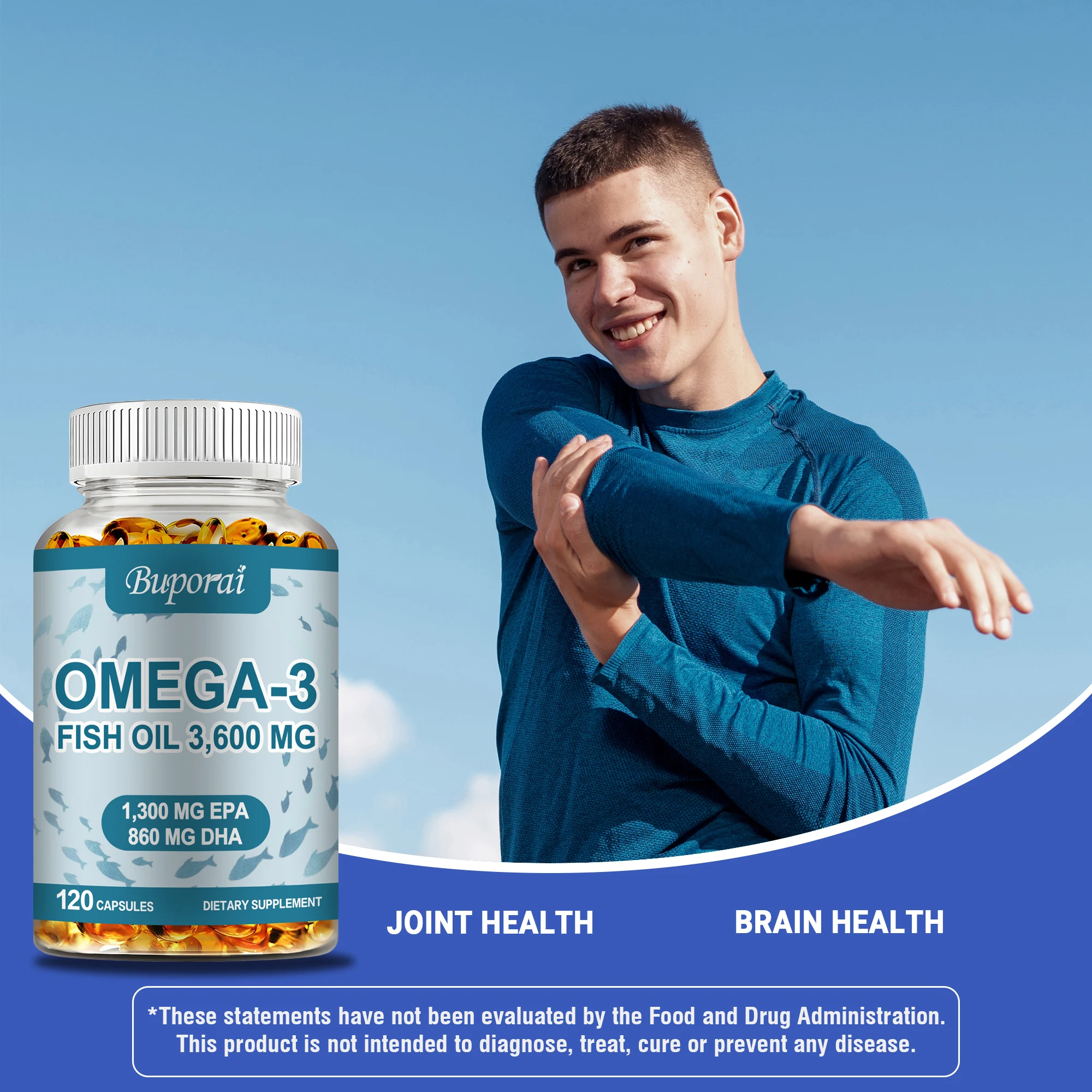 Aceite de pescado Omega 3, 120 cápsulas que favorecen el sistema Cardiovascular, la función cognitiva y la capacidad de aprendizaje