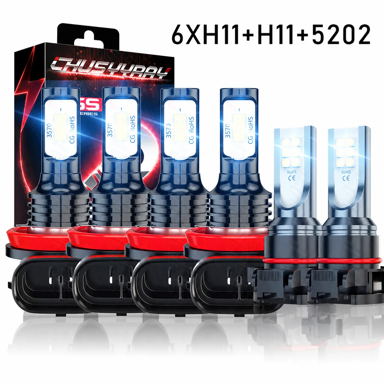 6pcs H11+H11+5202 LED Headlight Hi Low Fog Light Bulbs 6000K 160W For Dodge Grand Caravan 2015 2016 2017 2018