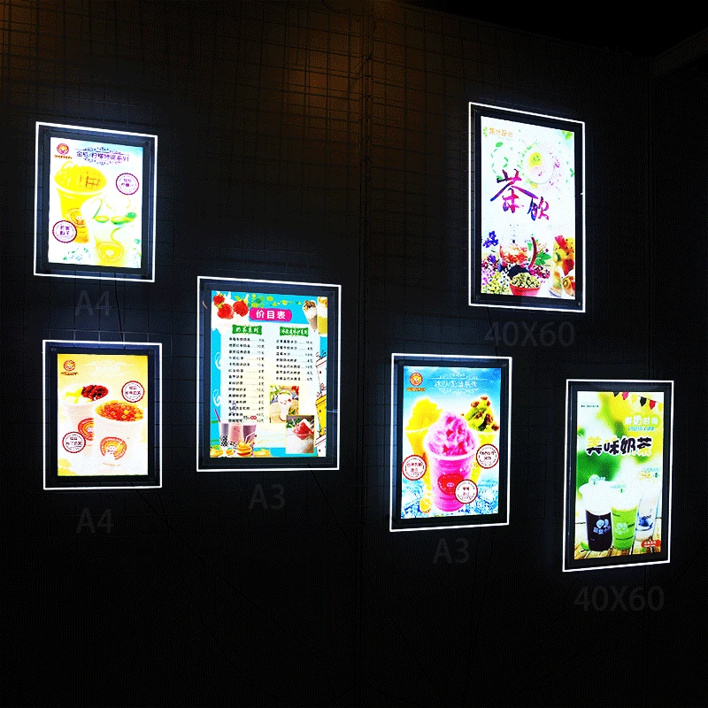 LED Crystal Acrylic Photo Frame Poster Lightbox Slim Magnetic Light Box Restaurant Menu Board Wall Mounted Advertising Display