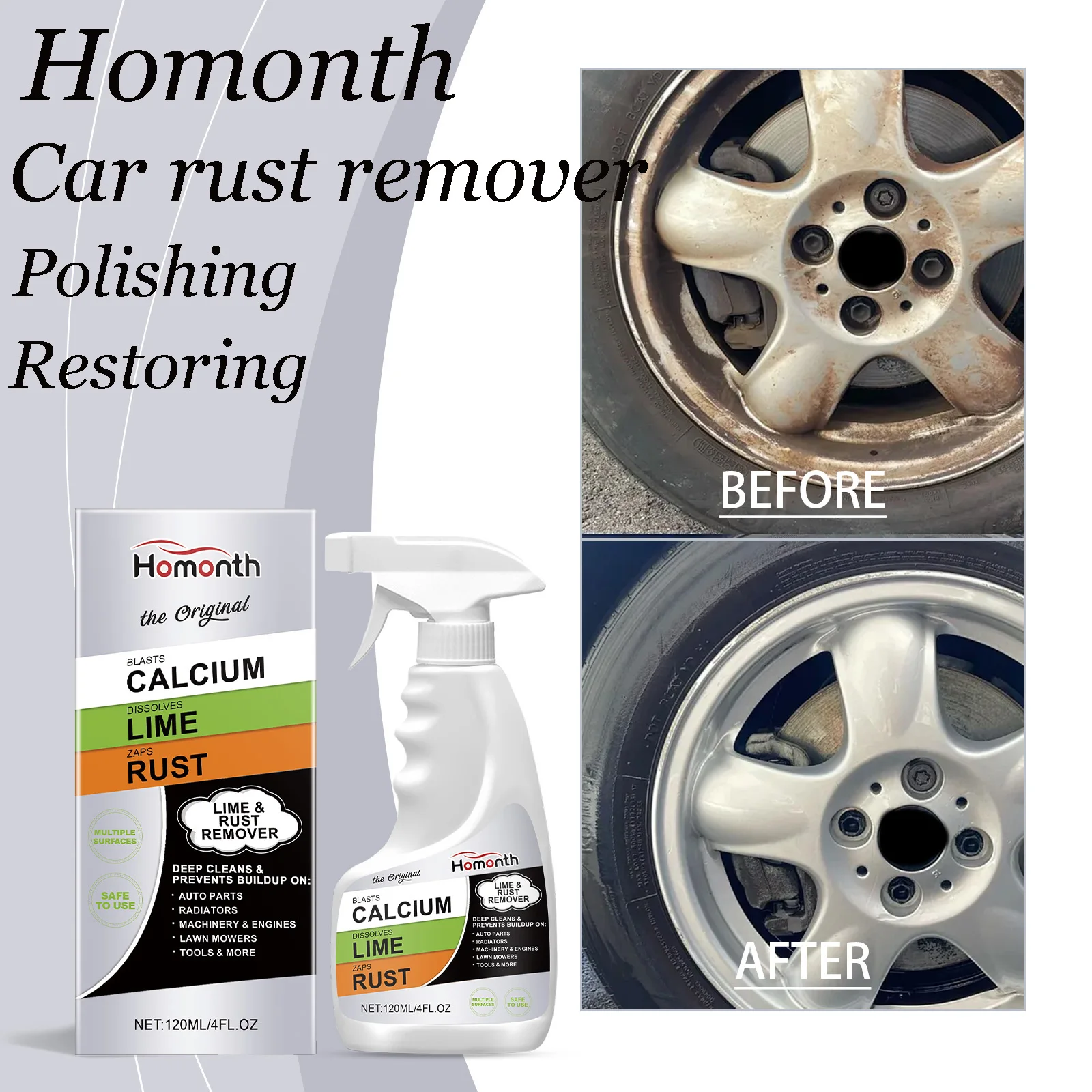 

120 мл спрей для удаления ржавчины автомобиля, восстанавливающий блеск, антиоксидант, полировка, поддерживающий автомобильный очиститель ржавчины для ступицы колеса, бытовой металл