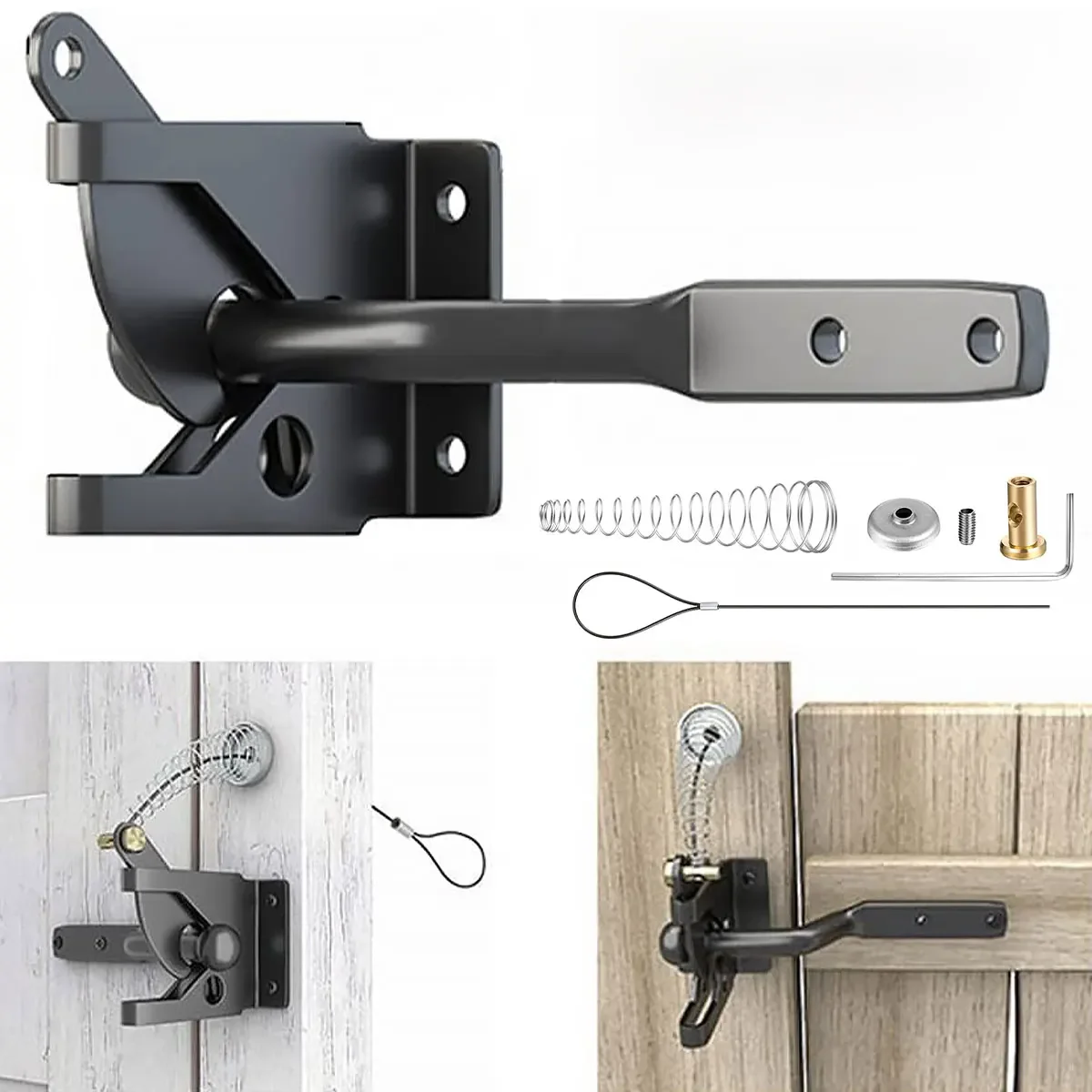 Loquet de porte de clôture monté sur poteau en acier au carbone, loquet de porte autobloquant, levier de gravité automatique, verrouillage rapide