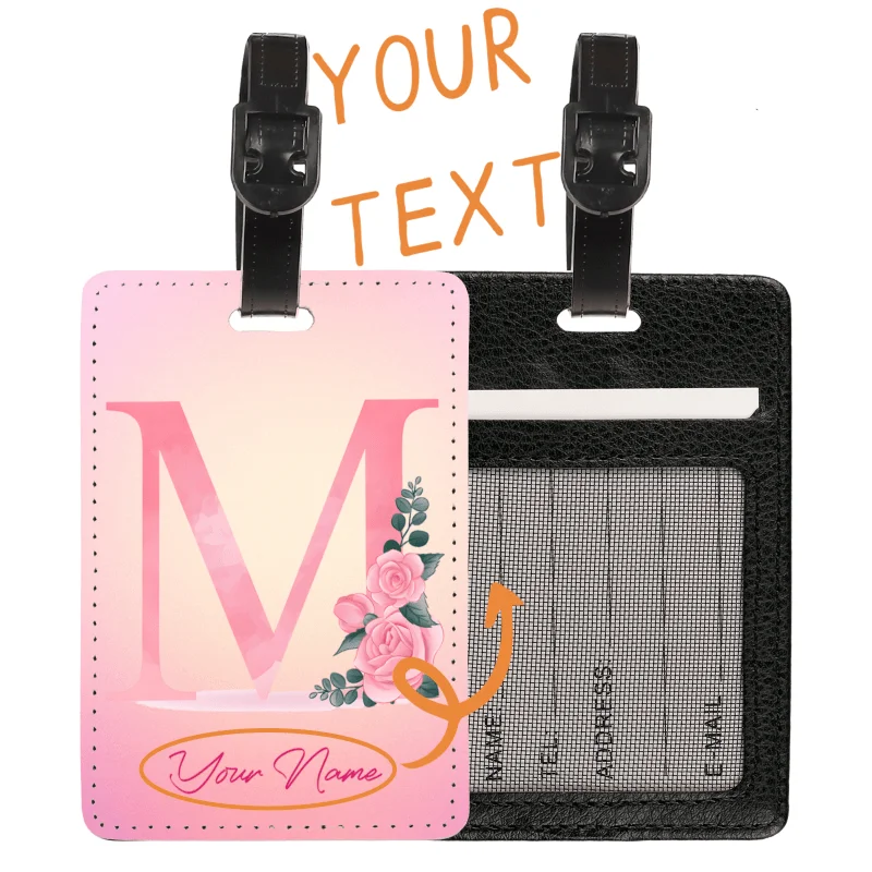

Pink Personalized Custom Simple Flower Pink Letter Name Text PU Luggage Tag for Suitcases, Travel Cruise Tags