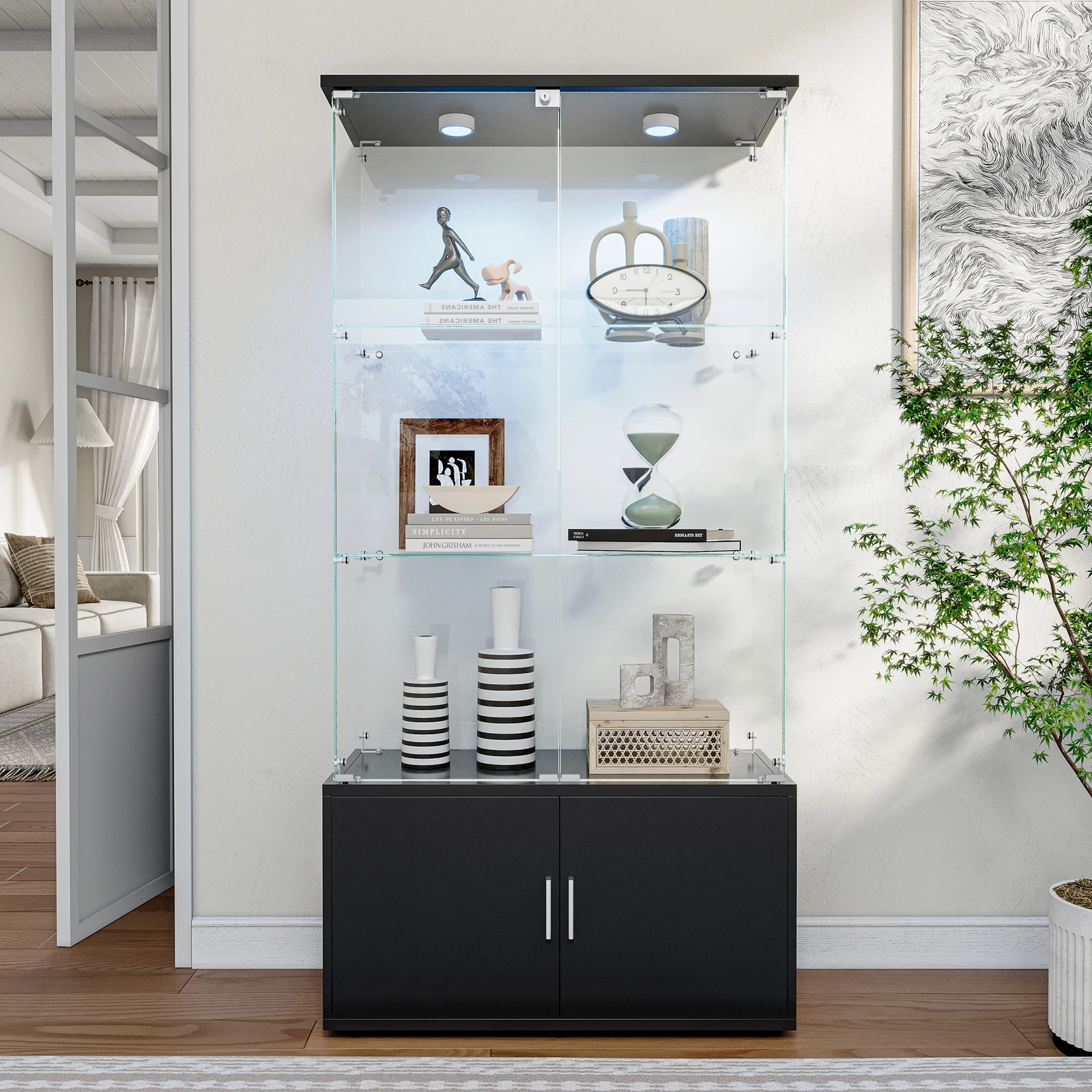 عرض زجاج LED عرض زجاجي لبابين، خزانة عرض زجاجية 3 نظارات مع قفل فيتيميوبيل #5
