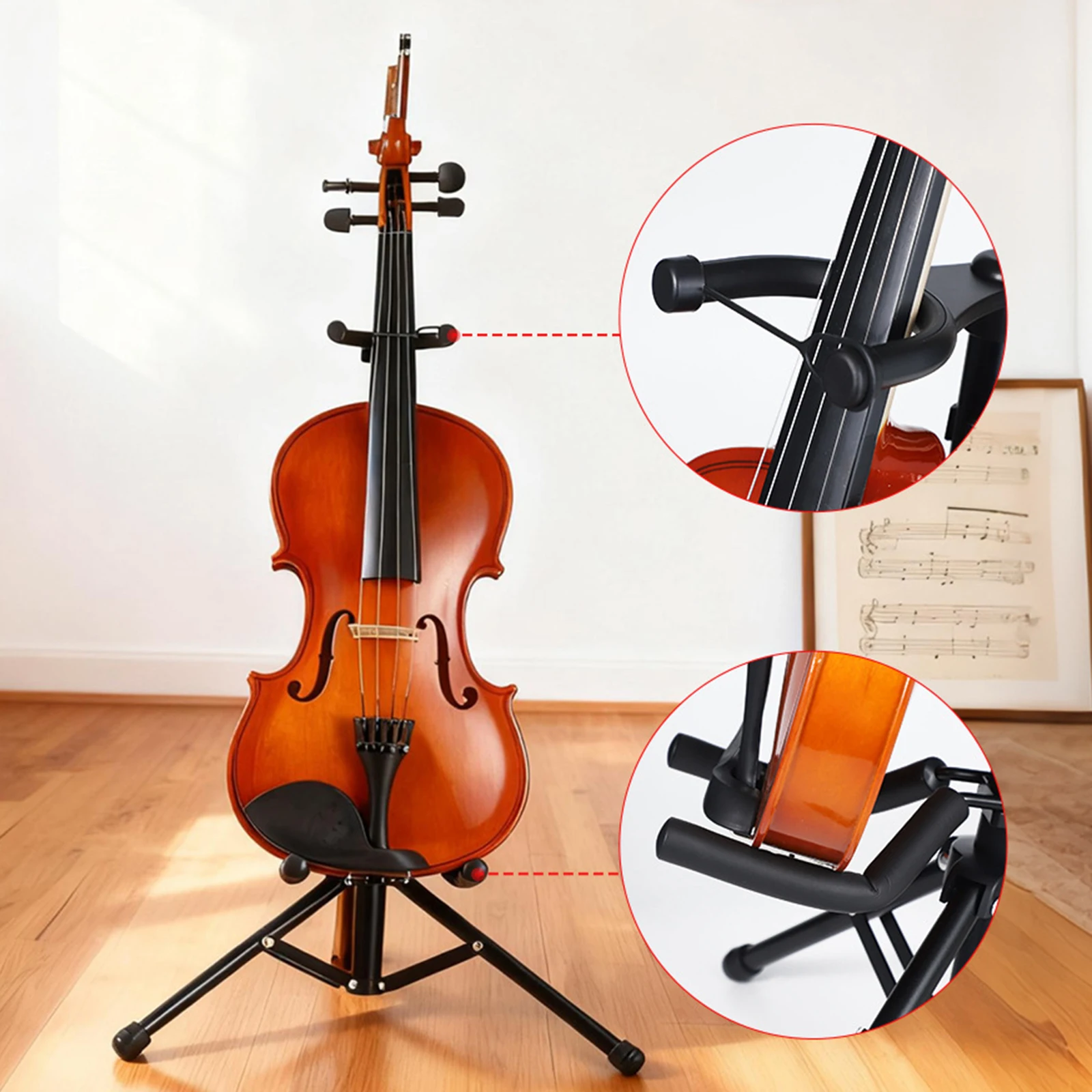 

Foldable Violin Ukulele Stand Adjustable Height with Bow Holder Instrument Tripod Holder for Concert Home School Studio