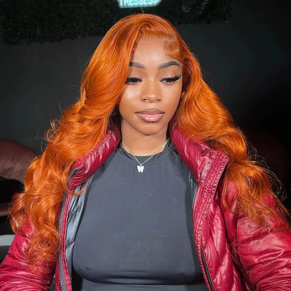 Ginger Body Wave 13x6 HD Lace Frontal Wig 30 Inch Orange Color 200 Density 13x4 Lace Front Human Hair Preplucked Wigs For Women