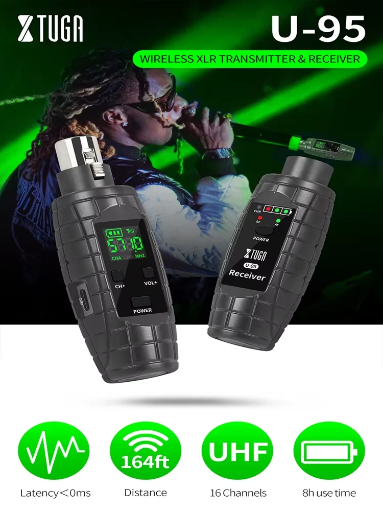 マイク付きワイヤレスxlr送信機および受信機コンデンサーマイクおよび動的マイク用のワイヤレスコンバーター