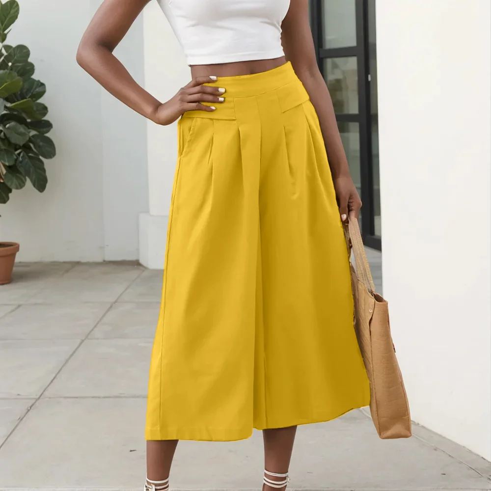 2025 pantalones de verano para mujer, pantalones de pierna ancha de talla grande de lino y algodón, pantalones elásticos de uso diario a la moda para jóvenes, lisos y elegantes