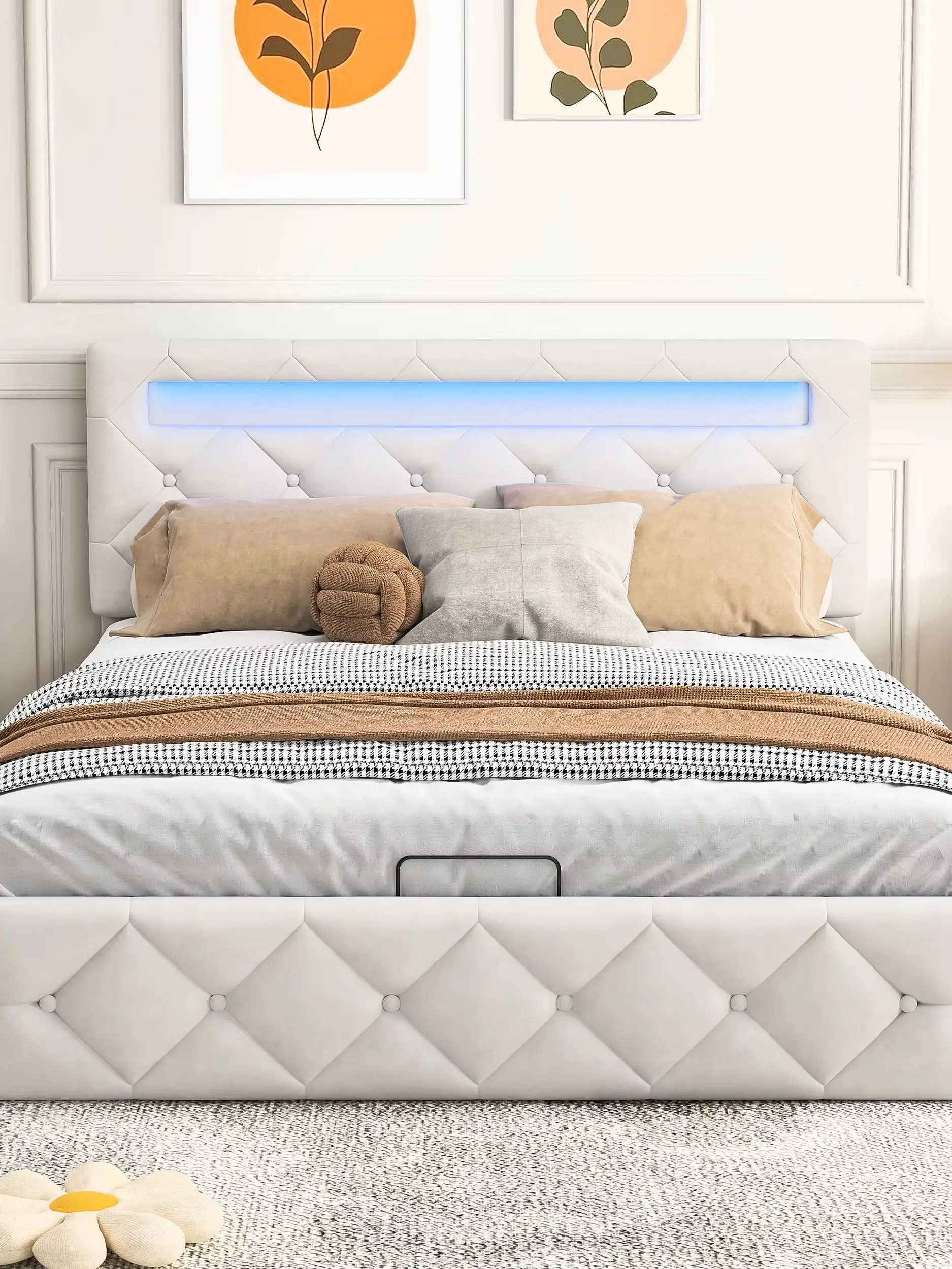Polsterbett 140x200 cm, Doppelbett mit Stauraum und Lattenrost, hydraulisches Stauraumbett, Bettgestell mit Rückenlehne, Funktionsbett Jugendbett Gästebett für Schlafzimmer Wohnung, stabiler Rahmen,