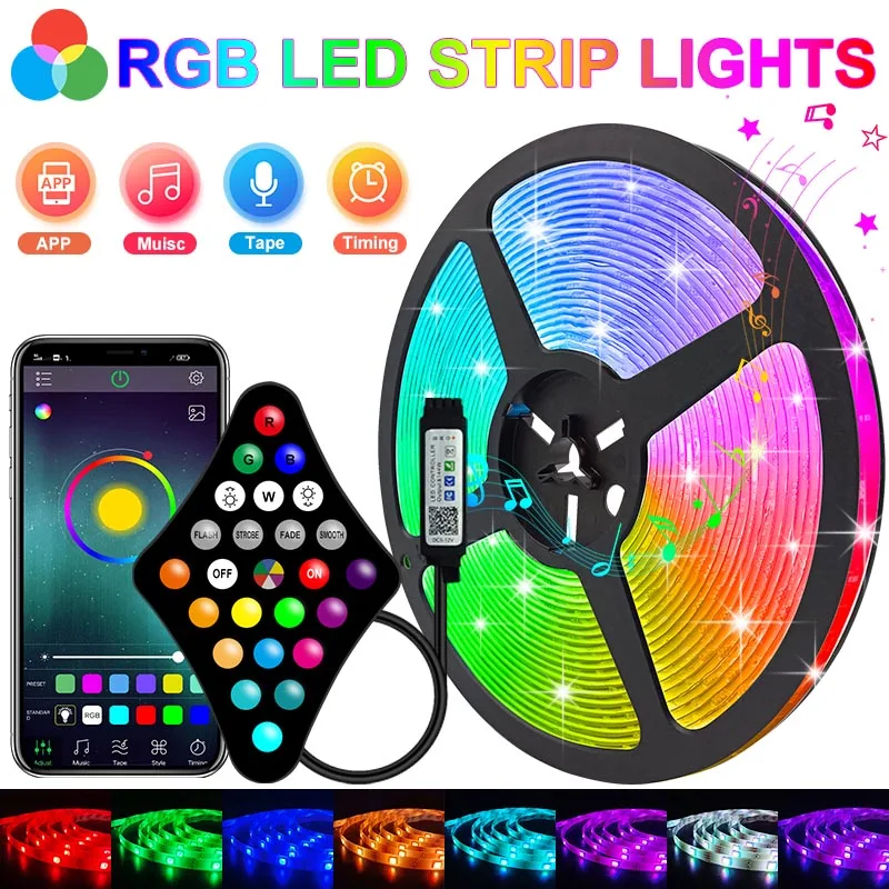 5050RGB LED bandes lumineuses bleu APP contrôle coloré couverture rigide pour la décoration de la chambre vacances fête de noël éclairage d'ambiance