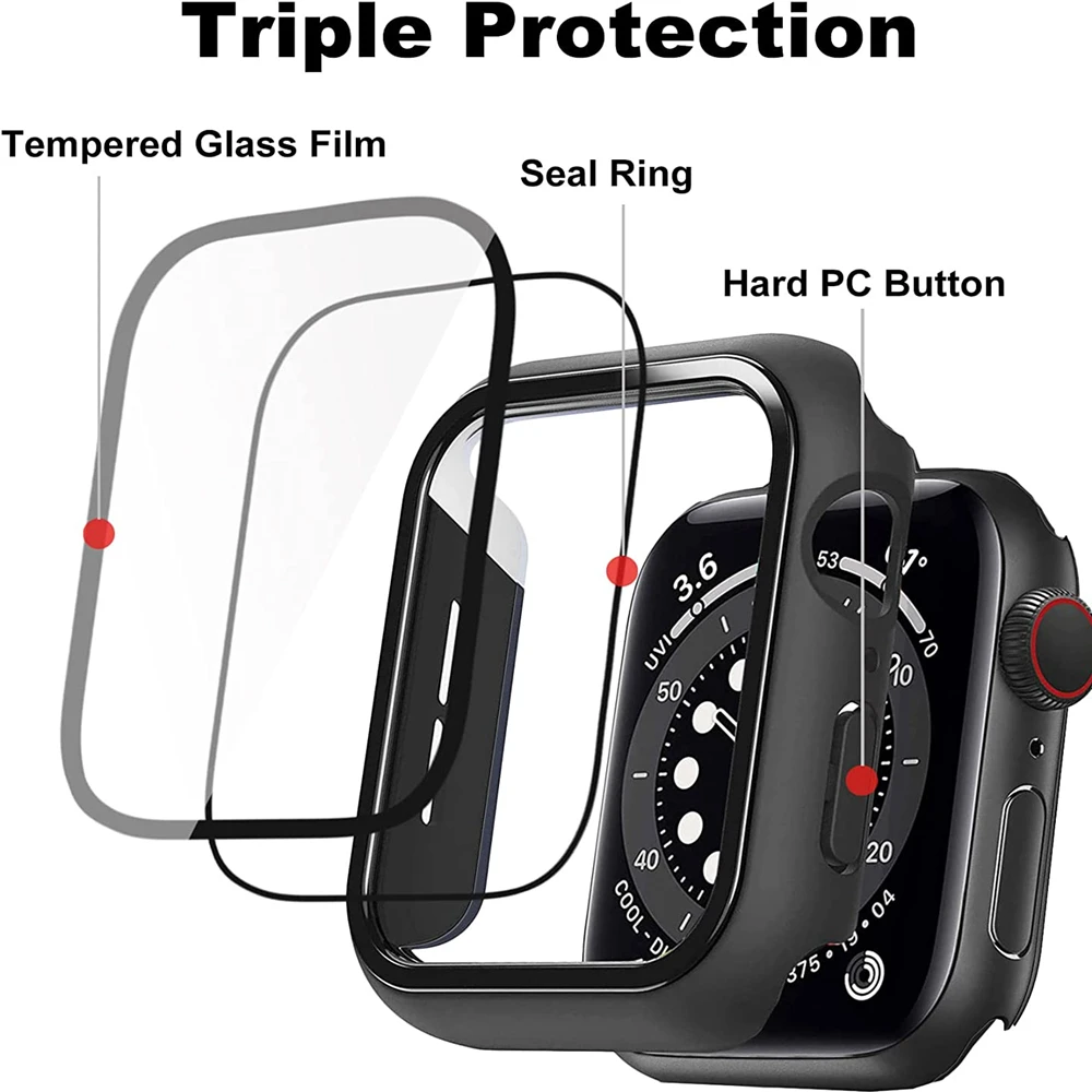 Vetro + Cover per Apple Watch case 8 7 6 SE 5 3 iWatch Accessorie Screen Protector Apple watch serie 44mm 40mm 45mm 41mm 42mm 38mm
