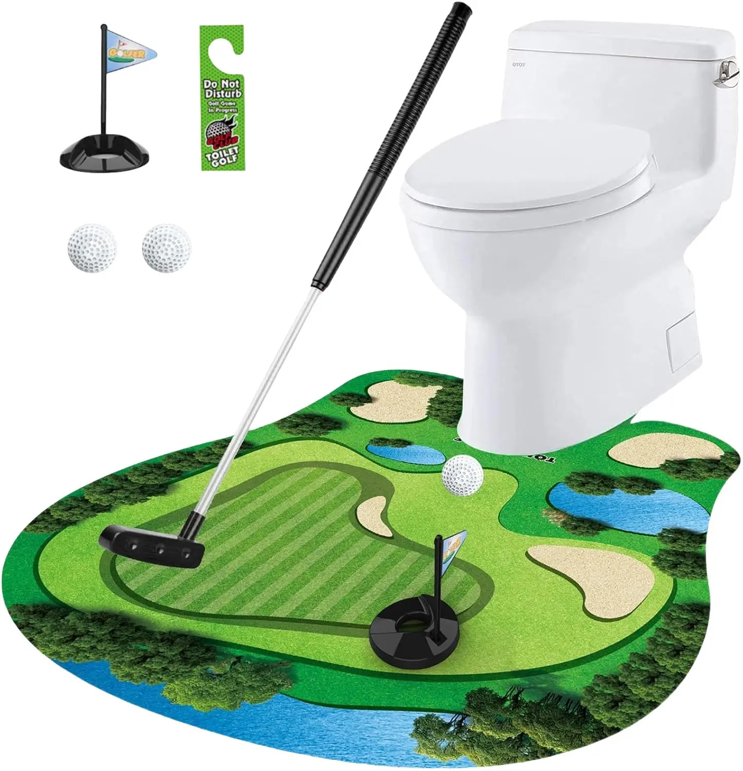 

Toilet Golf Game Golf Course Scape Leisure Sports Toys Set Mini Golf for Toilet Time Ideal Funny Gift for Dad Adults Boyfriend