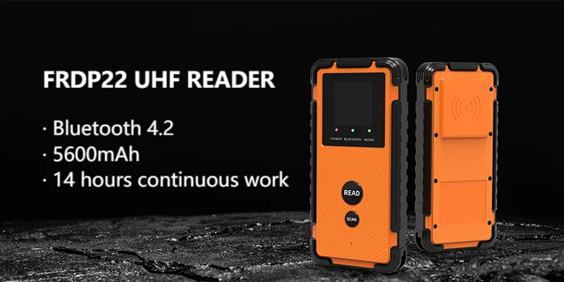 Lettore UHF portatile arancione nero ISO18000-6C/EPC C1G2 tipo-c IP65 Lungo raggio fino a 20 m USB/inventario bluetooth Lettore RFID UHF