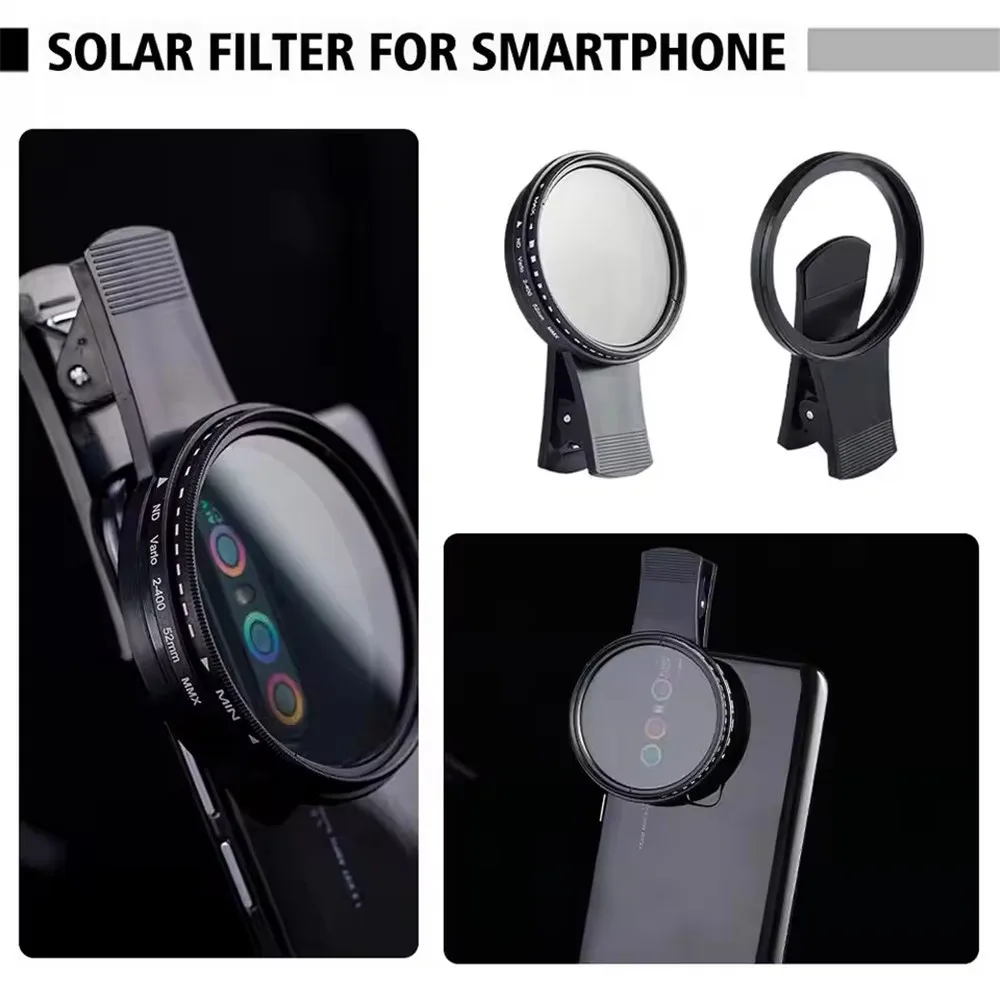 

FANGTUOSI Universal Phone Polarizer Wide Angle Lens Accessories Universal Clip-on ND 2-400 Adjustable Density Filter Angle 52MM