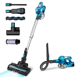 INSE Cordless Vacuum Cleaner, 25kPa 250W Suction Stick Vacuum up to 45min Runtime Rechargeable Battery Vacuum for Floor Pet Hair