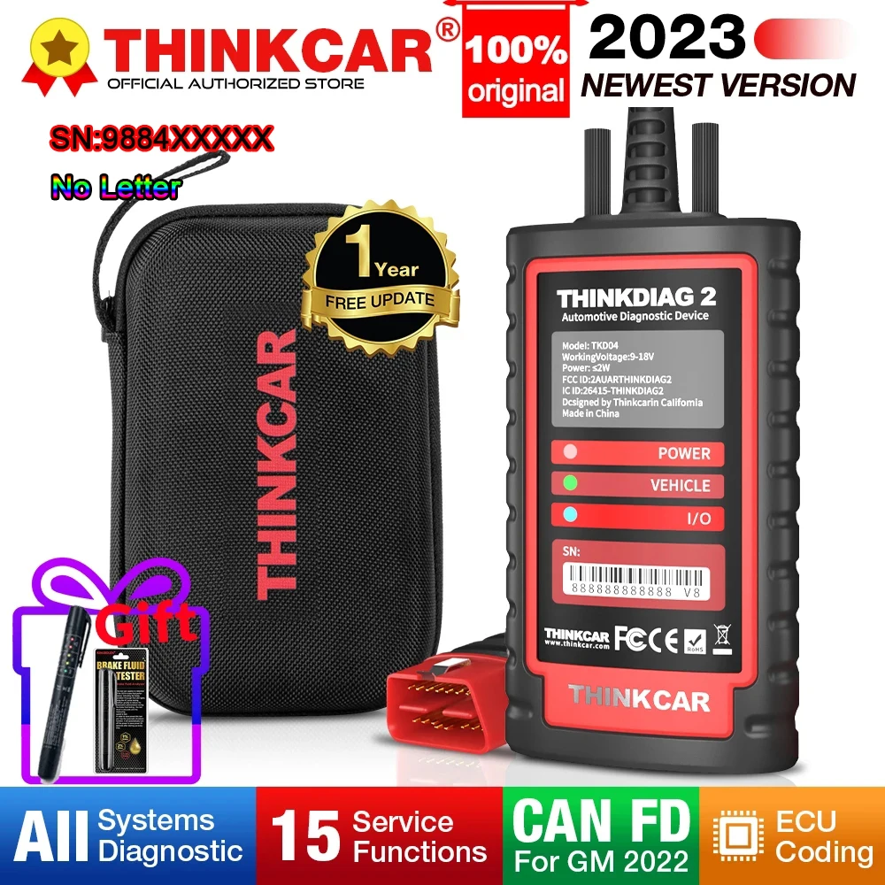 THINKCAR ThinkDiag 2 All System Full Software OBD2 Diagnostic Tool CANFD Protocol Free 15 Reset Active Test ECU Coding Scanner