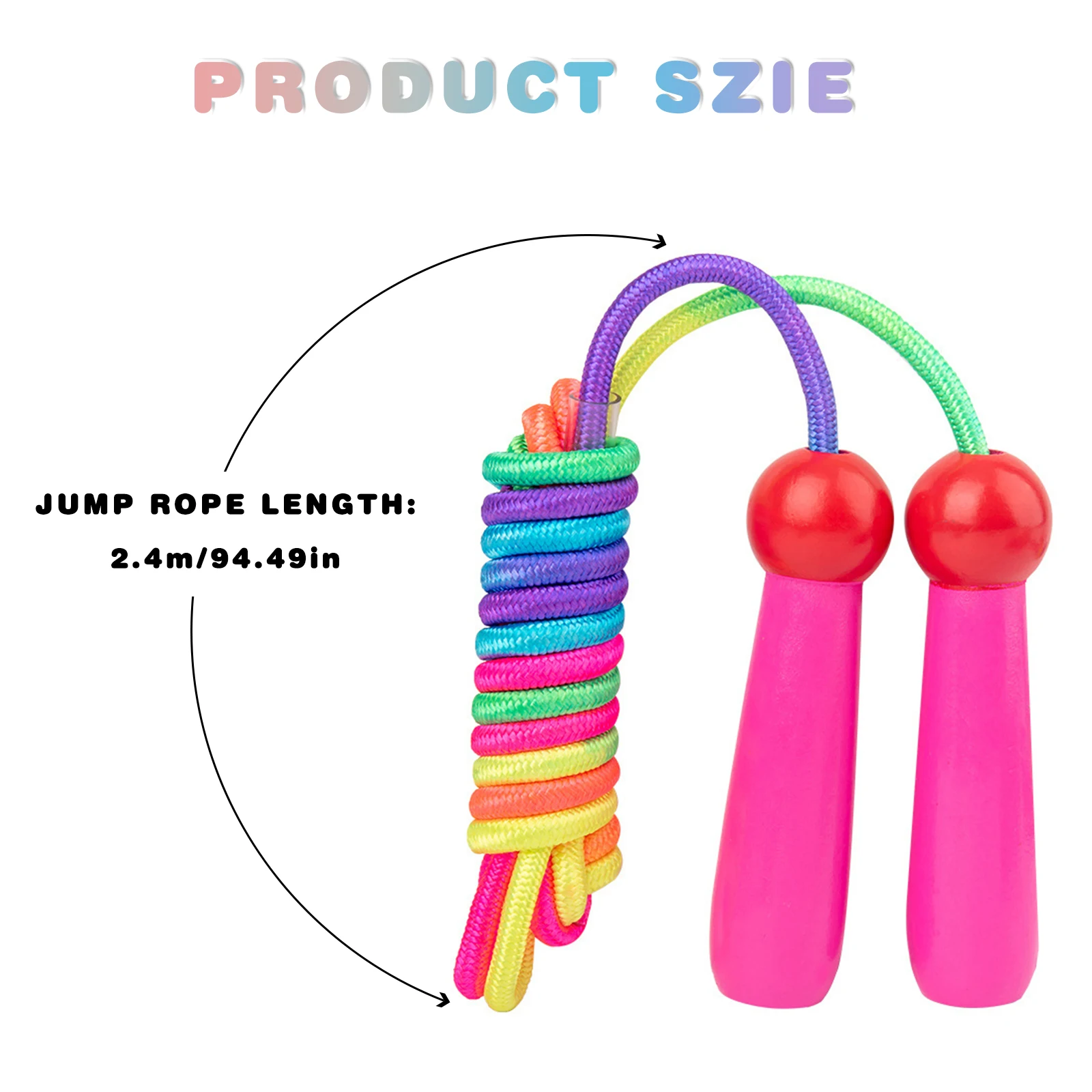 Rainbow Skipping Rope Kids, Adjustable Skipping Ropes for Children,Wooden Handle Skipping Rope for Girls/Boys Exercise Jump Rope