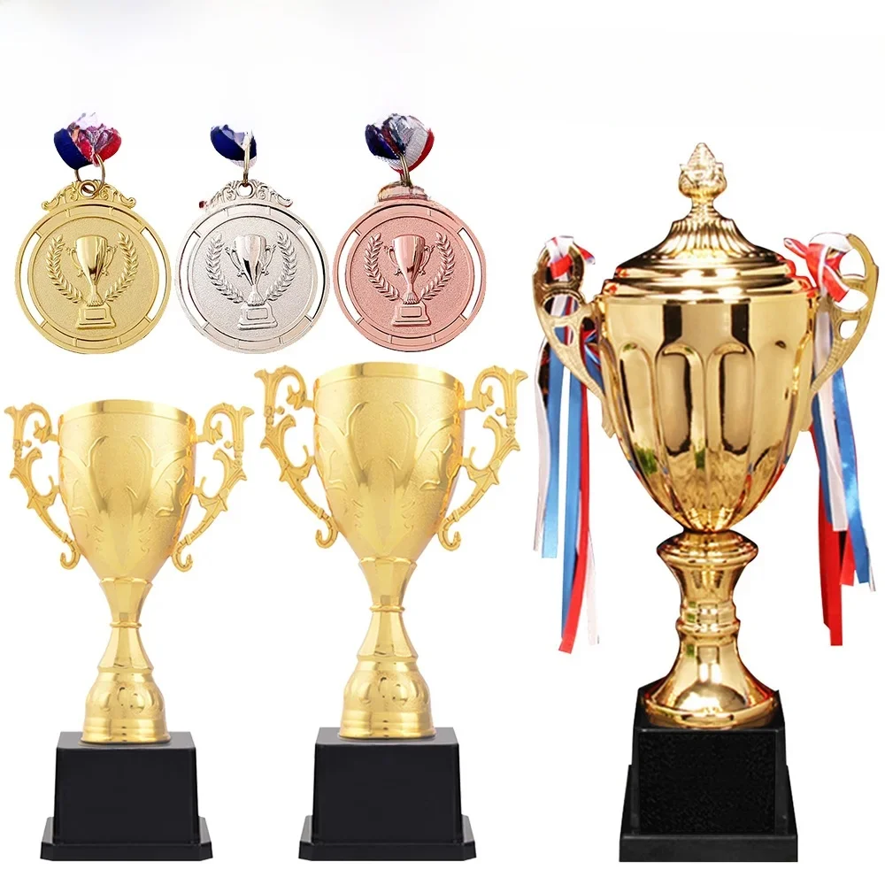 Trophée modèle de récompense d'or, trophée de sculpture standard en plastique et métal, trophées de compétition, artisanat de football, souvenir du gagnant, médaille, 37 cm, 21 cm, 17cm