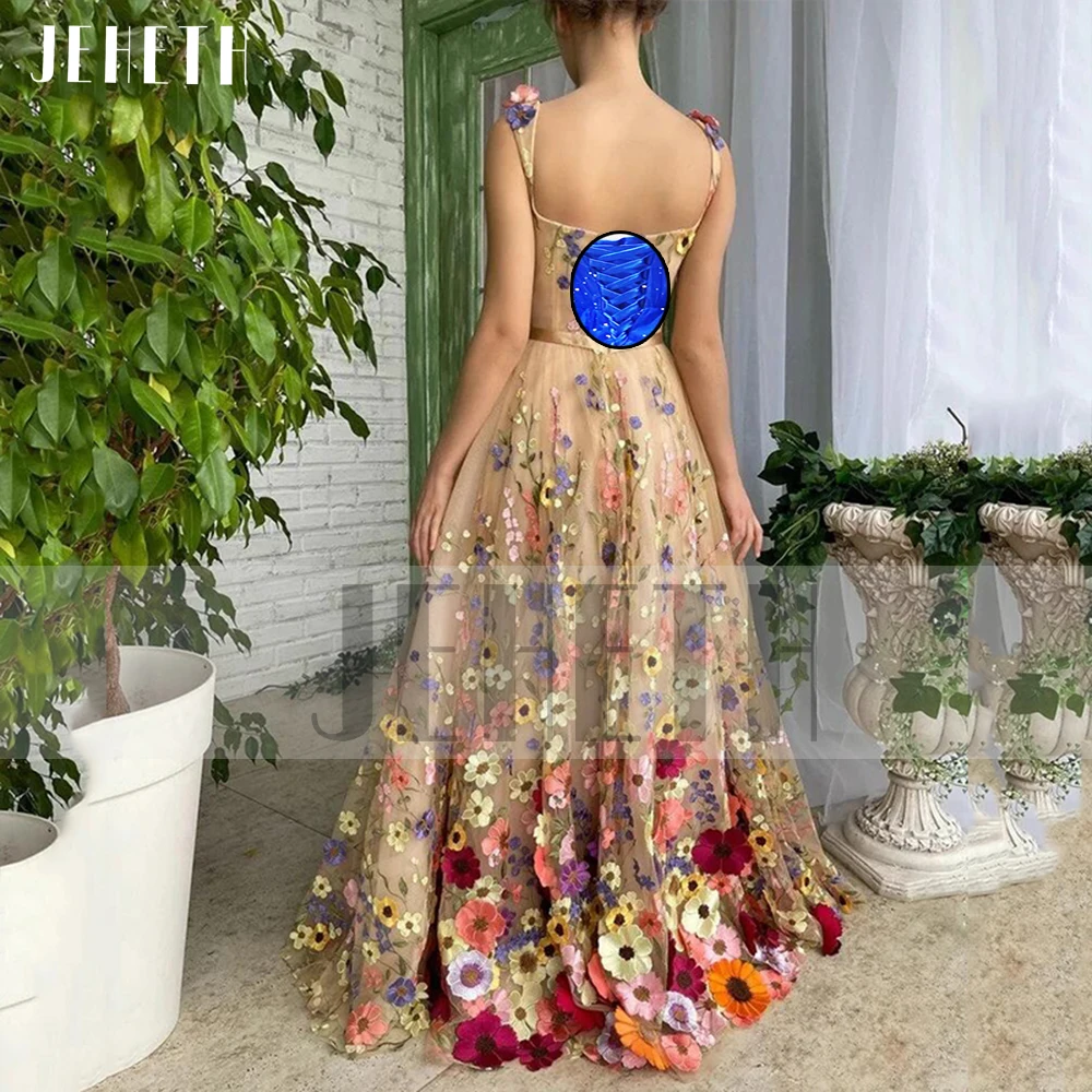 JEHETH Cao Cấp 3D Hoa Dây Voan MỤC VỤ Promise Người Yêu Hở Lưng Chính Thức Dạ Hội Tầng Dài Vestidos De Dạ Tiệc