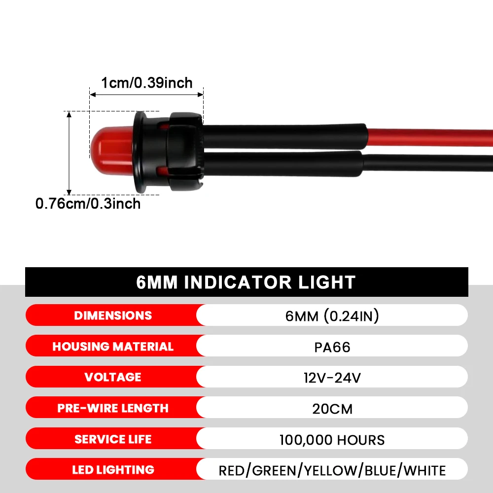 FILN 10/50 SZT. 6mm Mini Plastikowe Lampki Sygnalizacyjne LED 12V-24V Wbudowane Lampki Kontrolne do Zastosowań DIY w Motoryzacji, Żeglarstwie i Sprzęcie Sterującym Przemysłowym