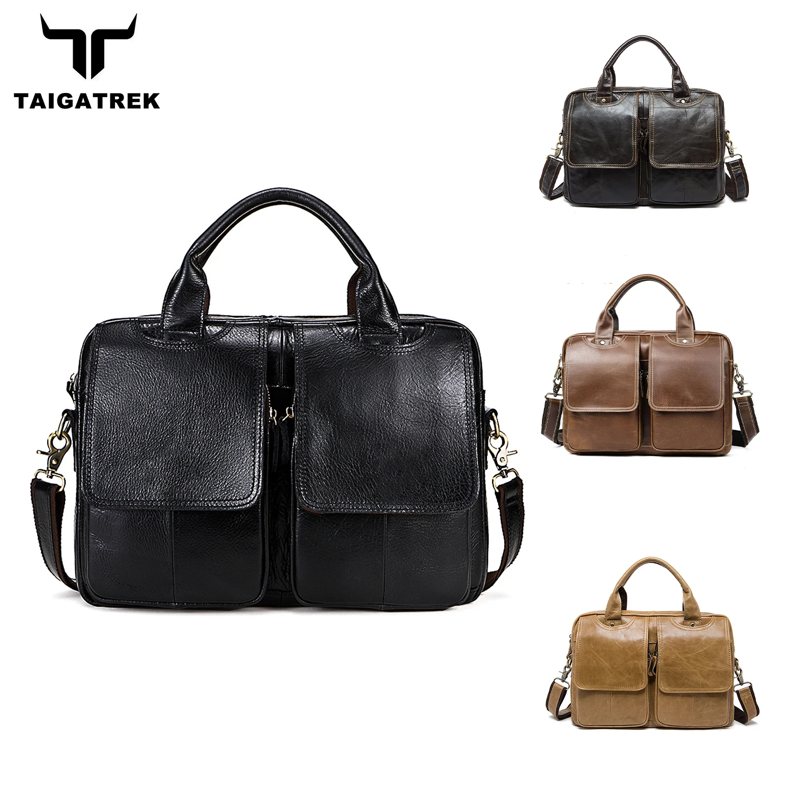 

Taigatrek bag men leather briefcase genuine leather crossbody bag single shoulder bag for laptop 14 inch