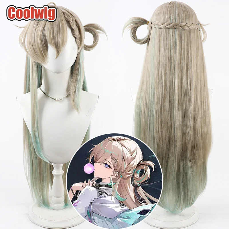 

Coolwig Synthetic Hair Lynae Cosplay Wigs Wuthering Waves Lynae 90cm Long Straight Light Brown Mixed Green Wig Heat Resistant