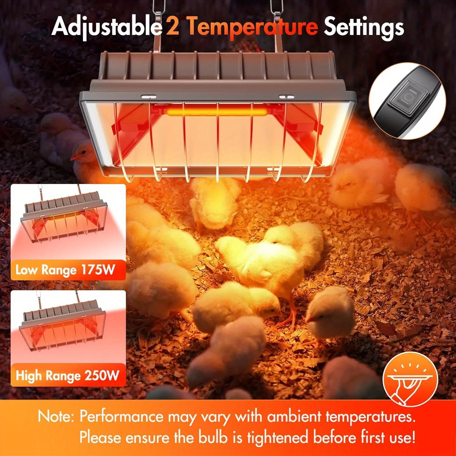 Chicken Coop Heater Brooder Heater Lamp Heating Plate 2 Adjustable Lamp Temp Livestock Warning Light Poultry Supplies