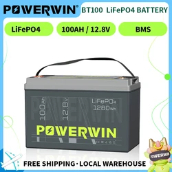 POWERWIN 12.8V 100Ah 1280Wh LiFePO4 Pil BT100 4000+Derin DöngüA Sınıfı Hücre Güneş Enerjisi İnvertörü Şarj Edilebilir Dahili BMS RV