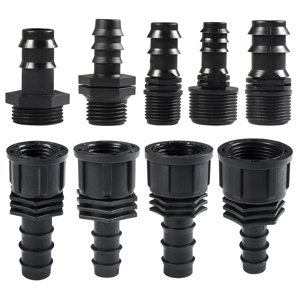 Filetage mâle femelle 1/2 3/4 à 1/2 3/4 1 pouce, connecteur barbelé pour tuyau d'arrosage 16mm 20mm 25mm, raccord de tuyau en plastique, raccord de tuyau d'irrigation