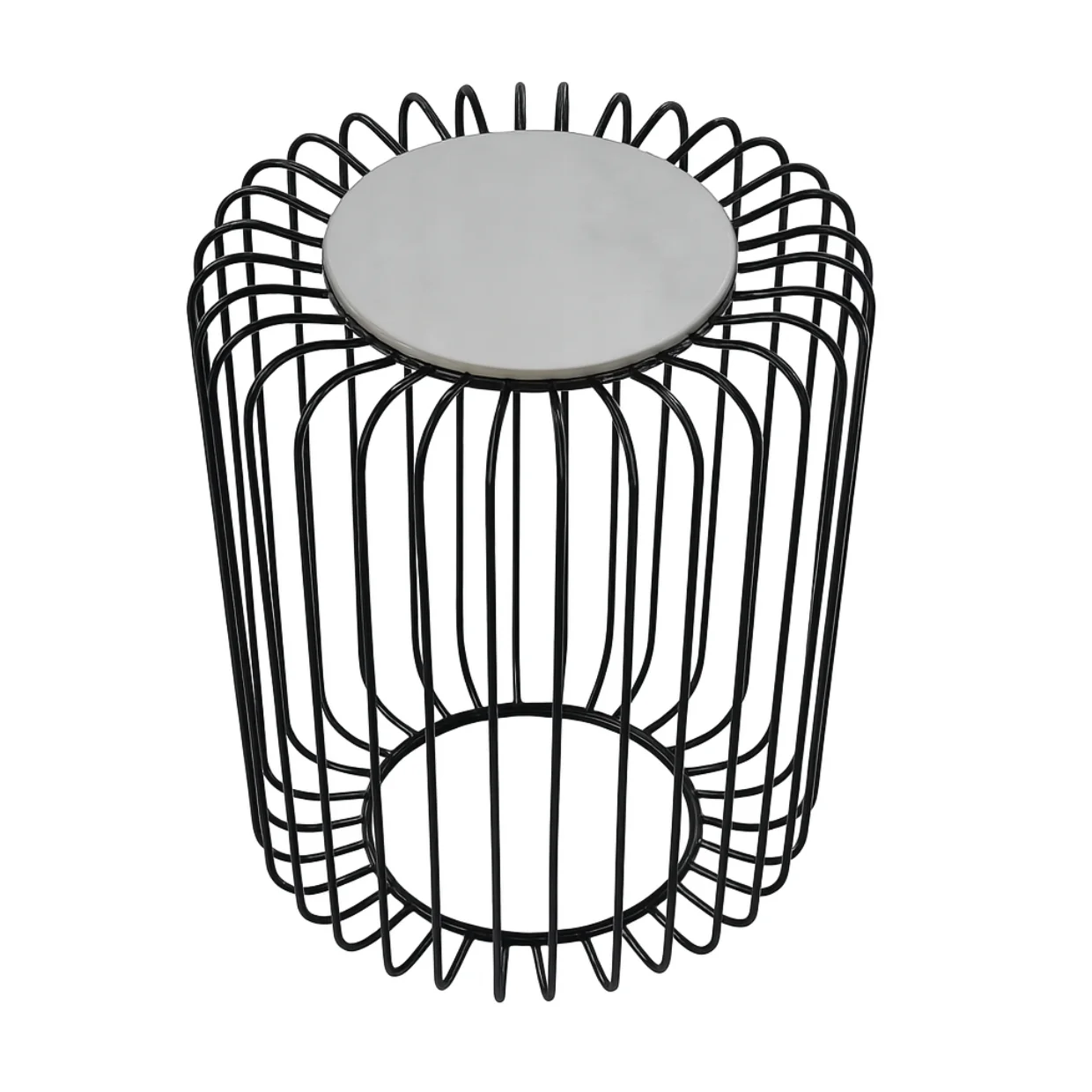 Tavolino in Ferro con Piano in Marmo Bianco – Ø 23,5 cm – Struttura Ø 39 cm H 55 cm – Design Moderno Made in Italy per Salotto, Camera, Hotel | Kalu Creations