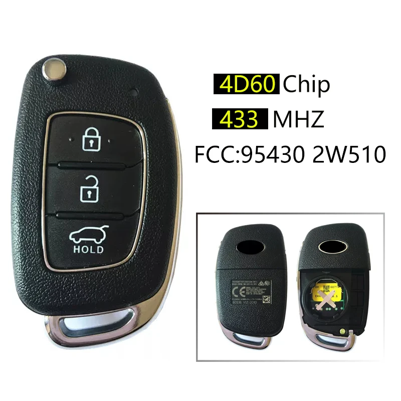 

CN020073 3 Button Original Folding Flip Key Fob For Hyundai Santafe Replacement Key 433Mhz 4D60 Chip FCCID RKE-4F17 95430-2W510