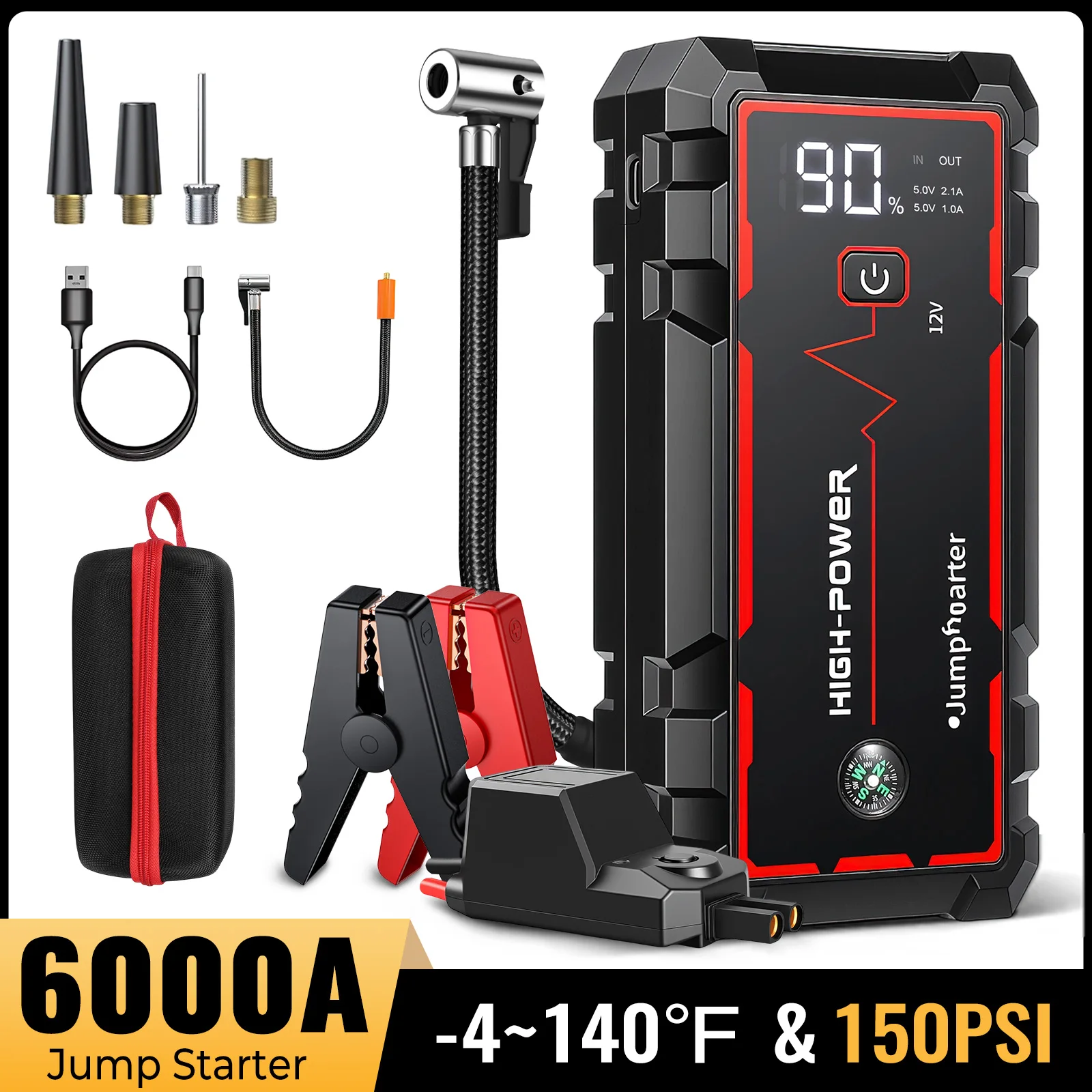 CY20 All-in-One 4-in-1 Auto-Starthilfegerät, Notstromversorgung, ABS-Gehäuse, tragbarer 12V-Fahrzeug-Batterie-Booster