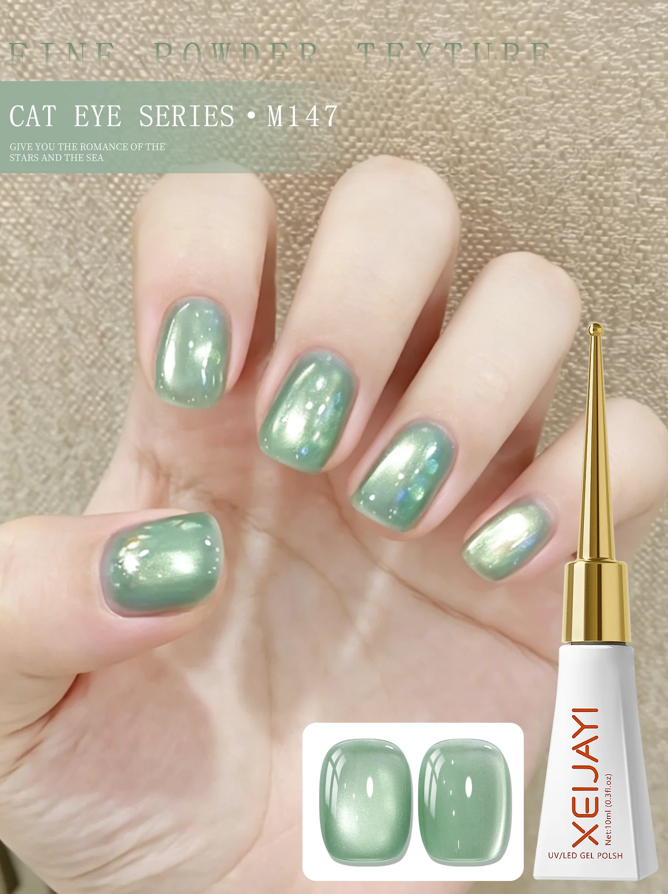 1Pc Green Cat Eye Gel Nail Polish-Long Lasting Shine, High Saturated Gloss Firm and Long-lasting Nail Art Gel for Salon Nail DIY