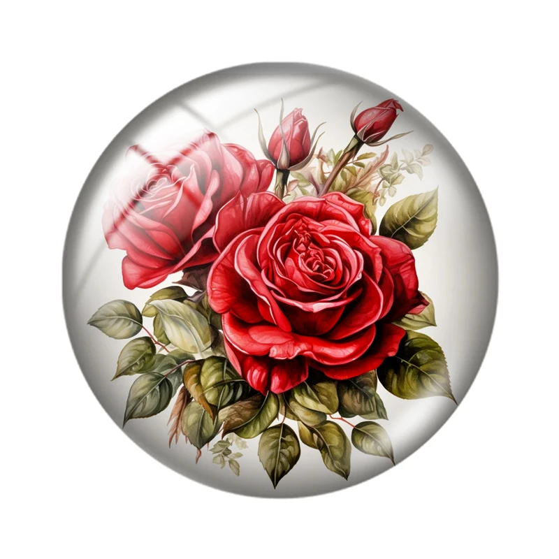 Watercolor Painting roses colorful 10pcs 12mm/16mm/18mm/25mm Round Photo Glass Cabochon Demo Flat Back Making findings