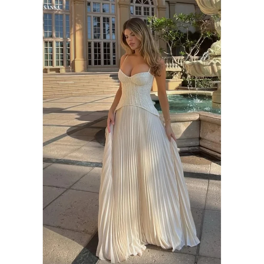 

Sansa белое многослойное платье трапециевидной формы со складками на заказ, платье для выпускного вечера на тонких бретельках, Vestidos De Noche, длиной до пола, торжественный вечер 2025