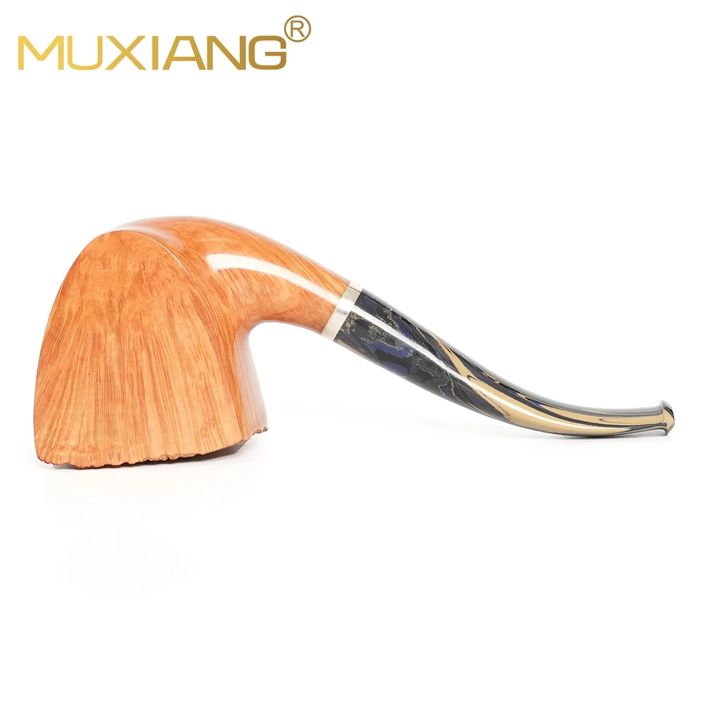 MUXIANG Solid wood pipe Heather wood tobacco pipe leather leather flame pattern pipe 20mm bowl diameter Briar wood smoking pipe