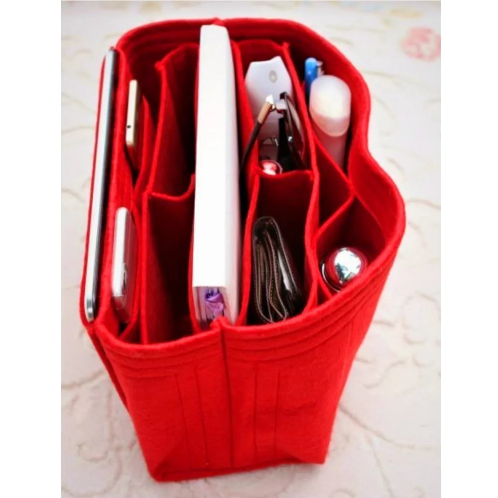 Bag Organizer Multi Pocket Women's Handbag Organizer Cosmetic Makeup Center Compartment Inner Bag Felt For Travel Fast Free Ship