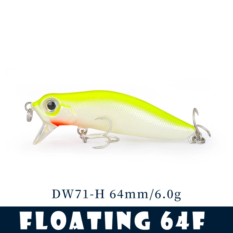 TSURINOYA 64F Ondiepe Runner Drijvende Minnow DW71 64mm 6.0g Riviervissen Ajiing Game Vissen Lokken Wobbler Kunststoffen Nep Aas