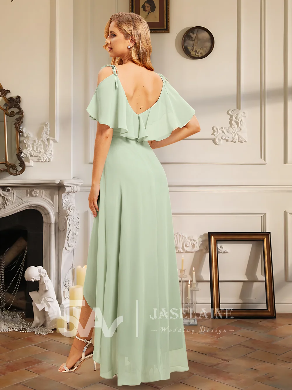 Luxury Bridesmaid Dresses 2025 A-Line V-Neck Asymmetrical Chiffon Ruffle Spaghetti Straps Wedding Evening Party Cocktail Dresses