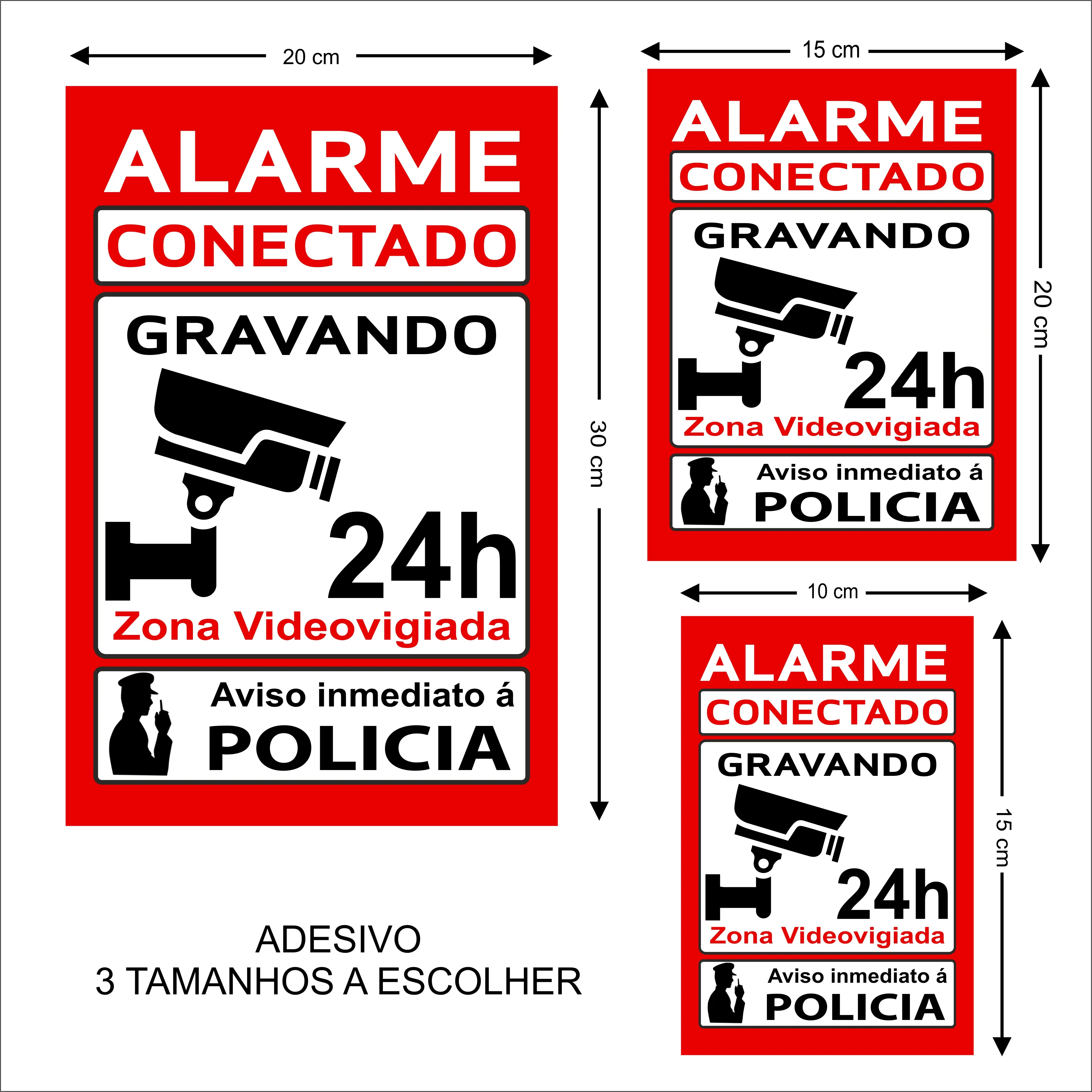 Adhesive Deterrent Sticker Alarme Connected Portuguese Language 3 Sizes to Choose from for Indoor and Outdoor Adhesive Vinyl