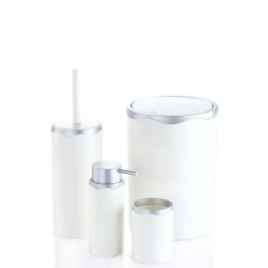 

Bathroom Accessory Set White Acrylic 4 Pcs Toothbrush Holder Liquid Soap Dispenser Toilet Brush Trash Can For Home Fast Shipping