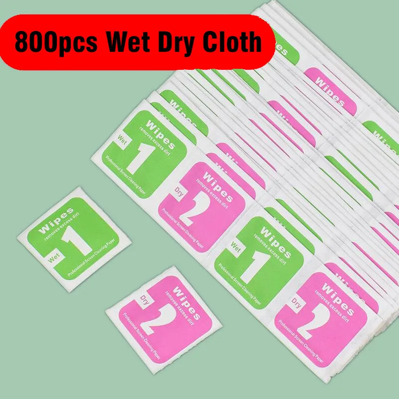 800Pcs Wet Dry Wipes Cleaning Cloth For Mobile Phone Tablet Film Dust Removal Papers Alcohol Bag Cleaning Paper Tempered Film