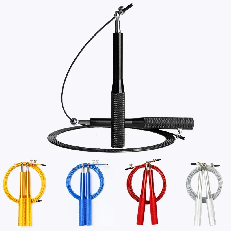 Corde à sauter noire pour diabétique, haute vitesse rapide, poignée en aluminium, acier réglable pour fitness avec sac d'opp durable